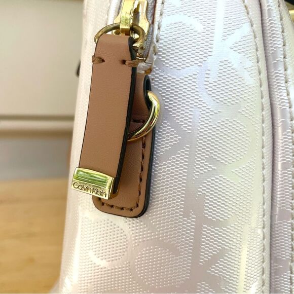 Calvin Klein | Bags | Calvin Klein Canvas Embossed Dome  Calvin Klein Canvas Embossed Dome Satchel Handbag White Chic Office